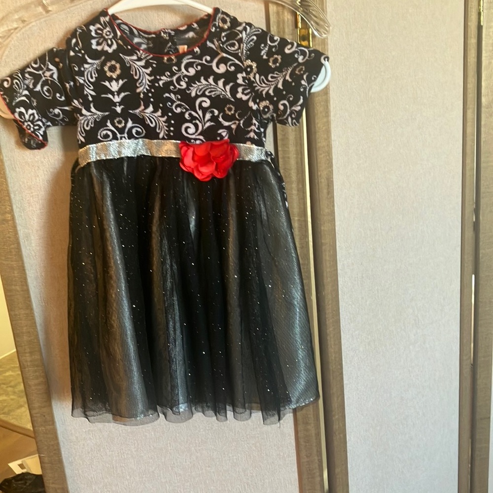 FINAL MARKDOWN Youngland Elegant Black and Silver Kids Dress with Red Accent 3t